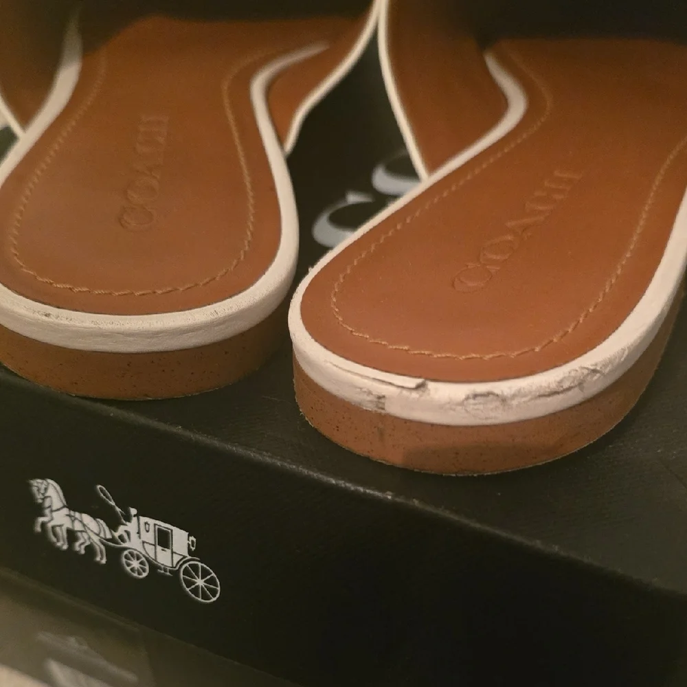 Coach White Leather Mules with Gold Chain - Picture 6 of 10